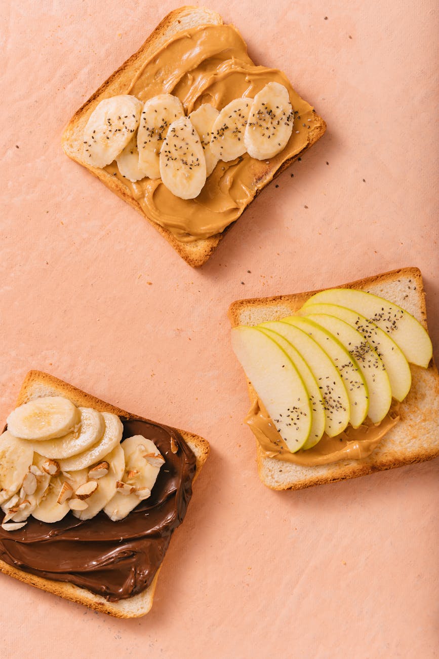 sliced bread with peanut butter and chocolate spread